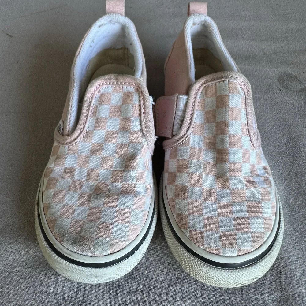 Size 9.5c - Vans Slip-ON V (Checkerboard) Powder Pink/True White Toddler